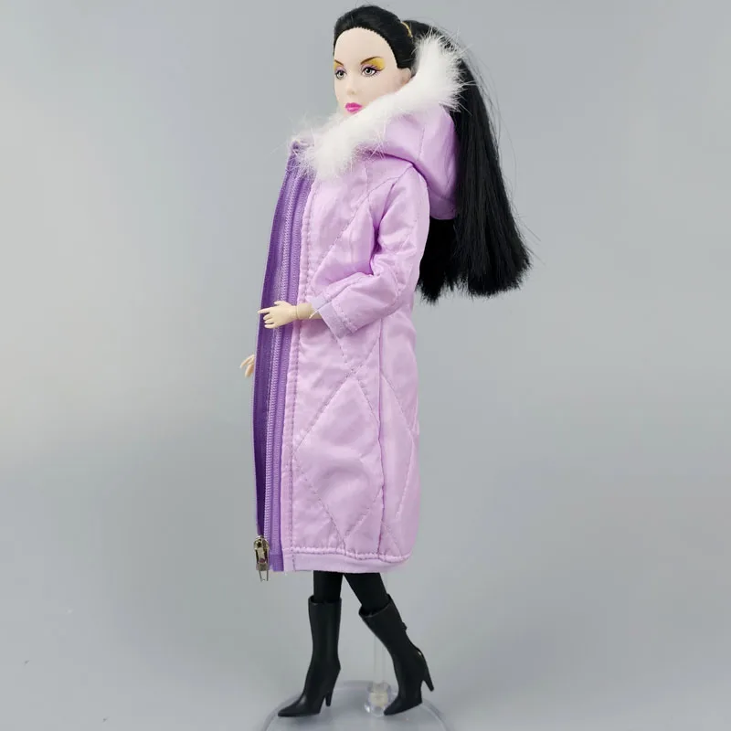 Виолетовият Зимата на Топло Дълго Палто за Барби кукли, Дрехи, Парк с качулка за 1/6 кукли BJD, Яке 1:6, Аксесоари за кукли, Играчки3
