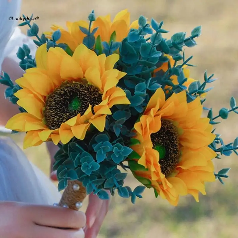 11UA Сватбен Изкуствен Букет от слънчогледи Имитации на Декоративни цветни орнаменти, Аксесоари за сватбени церемонии годеж4
