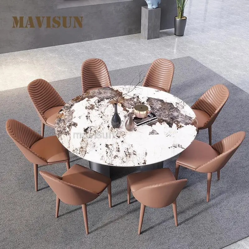 Модерен Луксозен Лек домакински скандинавски въртящ се с Голяма кръгла кухненска маса от неръждаема стомана, комбинация от масата за хранене и стол0