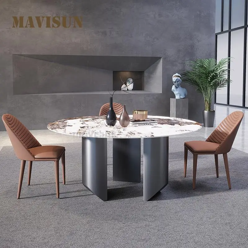 Модерен Луксозен Лек домакински скандинавски въртящ се с Голяма кръгла кухненска маса от неръждаема стомана, комбинация от масата за хранене и стол1