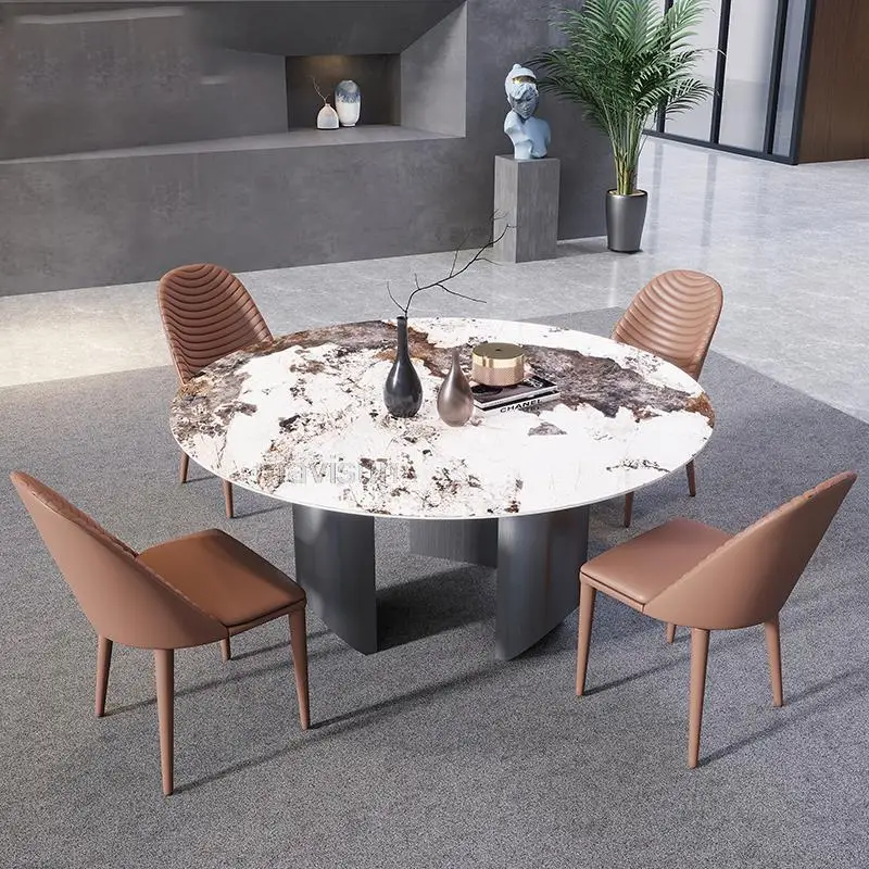 Модерен Луксозен Лек домакински скандинавски въртящ се с Голяма кръгла кухненска маса от неръждаема стомана, комбинация от масата за хранене и стол2