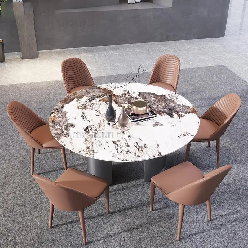 Модерен Луксозен Лек домакински скандинавски въртящ се с Голяма кръгла кухненска маса от неръждаема стомана, комбинация от масата за хранене и стол3