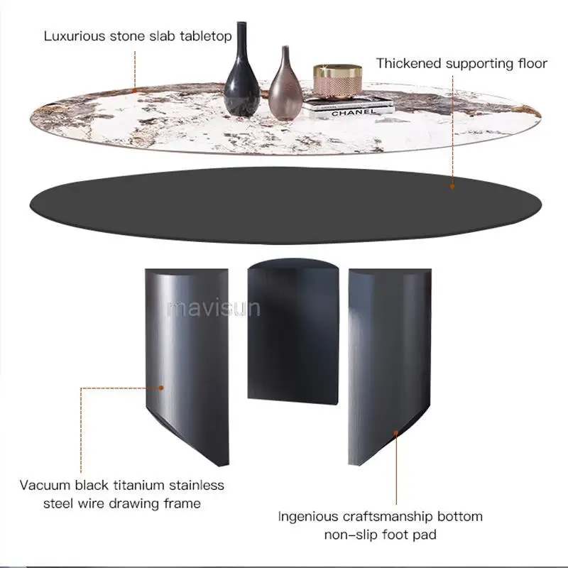 Модерен Луксозен Лек домакински скандинавски въртящ се с Голяма кръгла кухненска маса от неръждаема стомана, комбинация от масата за хранене и стол5