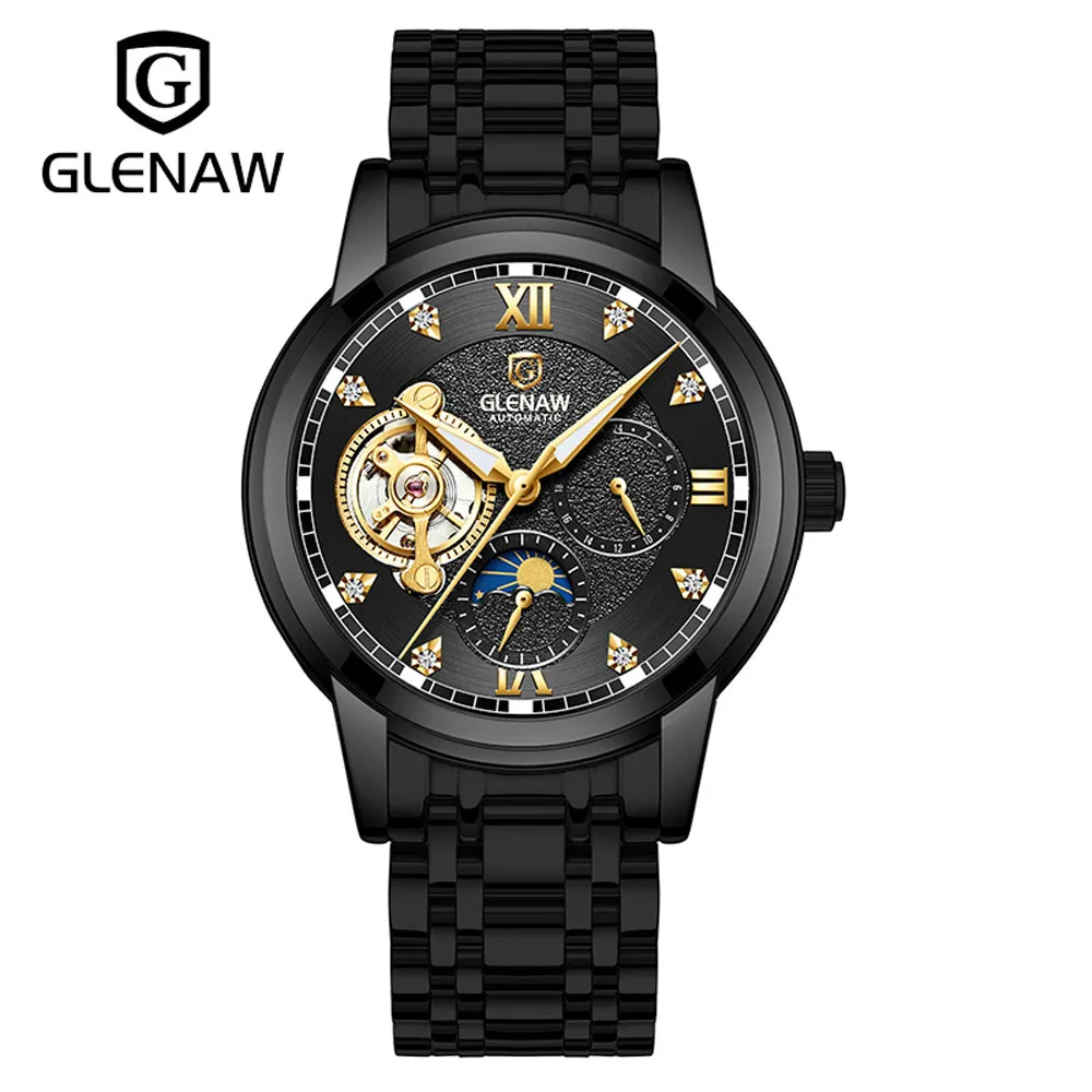 Автоматично ръчни часовници за мъже висококачествени механични часовници клас лукс с виртуален скелет, светещи кожа водоустойчив часовник, Нов Reloj Hombre0