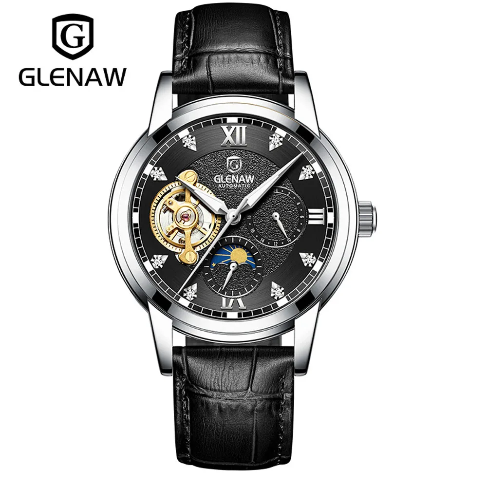Автоматично ръчни часовници за мъже висококачествени механични часовници клас лукс с виртуален скелет, светещи кожа водоустойчив часовник, Нов Reloj Hombre1