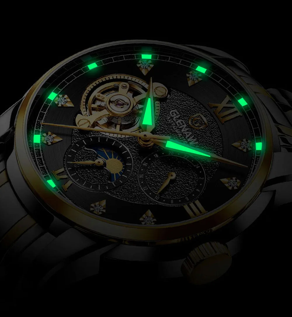 Автоматично ръчни часовници за мъже висококачествени механични часовници клас лукс с виртуален скелет, светещи кожа водоустойчив часовник, Нов Reloj Hombre3