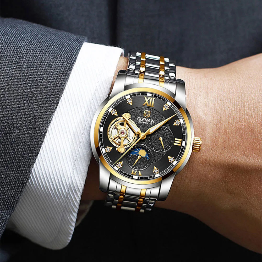 Автоматично ръчни часовници за мъже висококачествени механични часовници клас лукс с виртуален скелет, светещи кожа водоустойчив часовник, Нов Reloj Hombre5