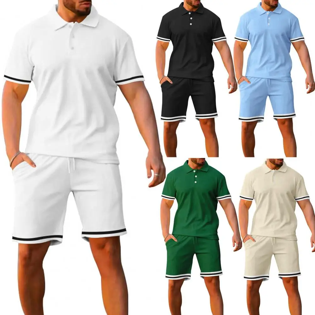 Спортни къси панталони с дължина до коляното, мъжка риза с отложным яка, комплект шорти, мъжки дрехи0