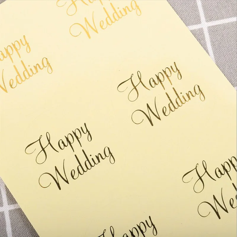безплатна доставка 600 бр. Прозрачна кръгла горещо щамповани HAPPY WEDDING оборудване запечатване стикер 6 см издател Прозрачни печати Етикети направи си САМ4