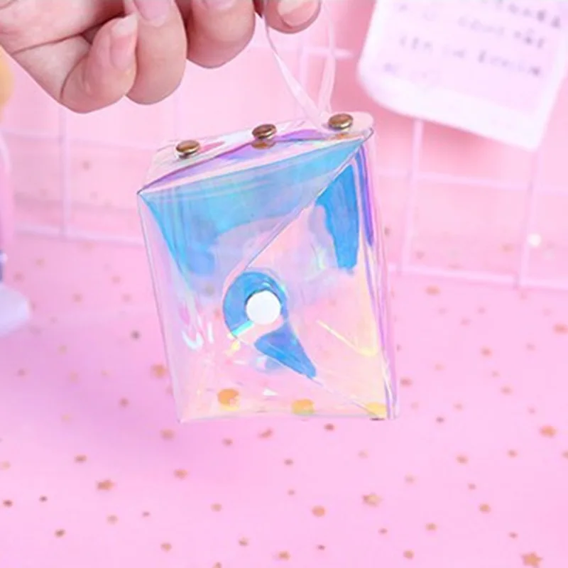 Дамска лятна чанта в корейски стил, косметичка за съхранение на червило, мини-косметичка за момичета, сладка розова холограма, прозрачна торбичка за монети от PVC4