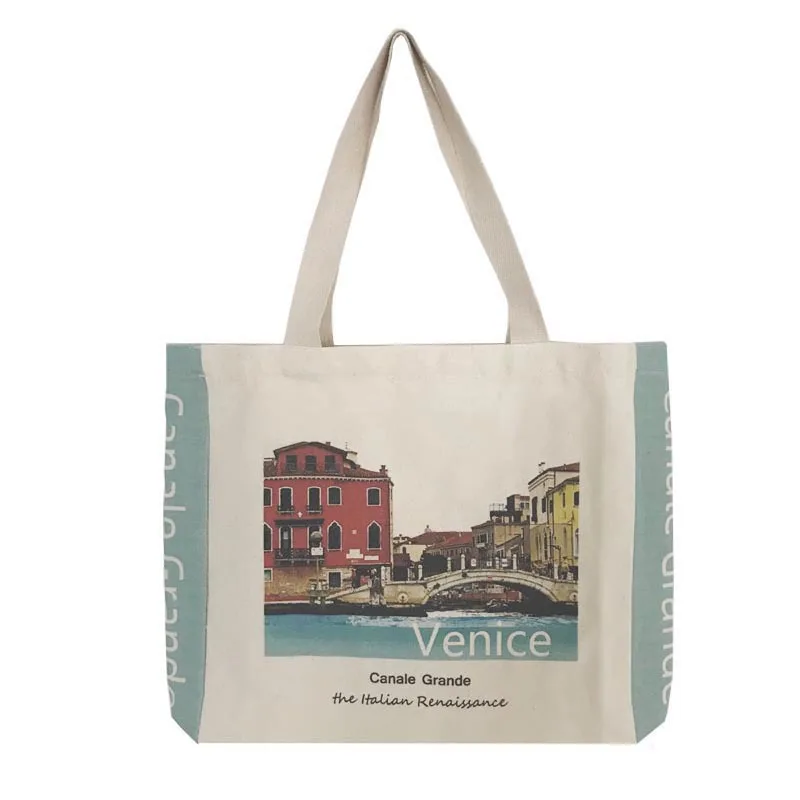 Дамски холщовая чанта с венециански принтом, по-голямата голям дамски дългогодишна памучен плат, пазарски чанти, еко-чанта-тоут за момичета0