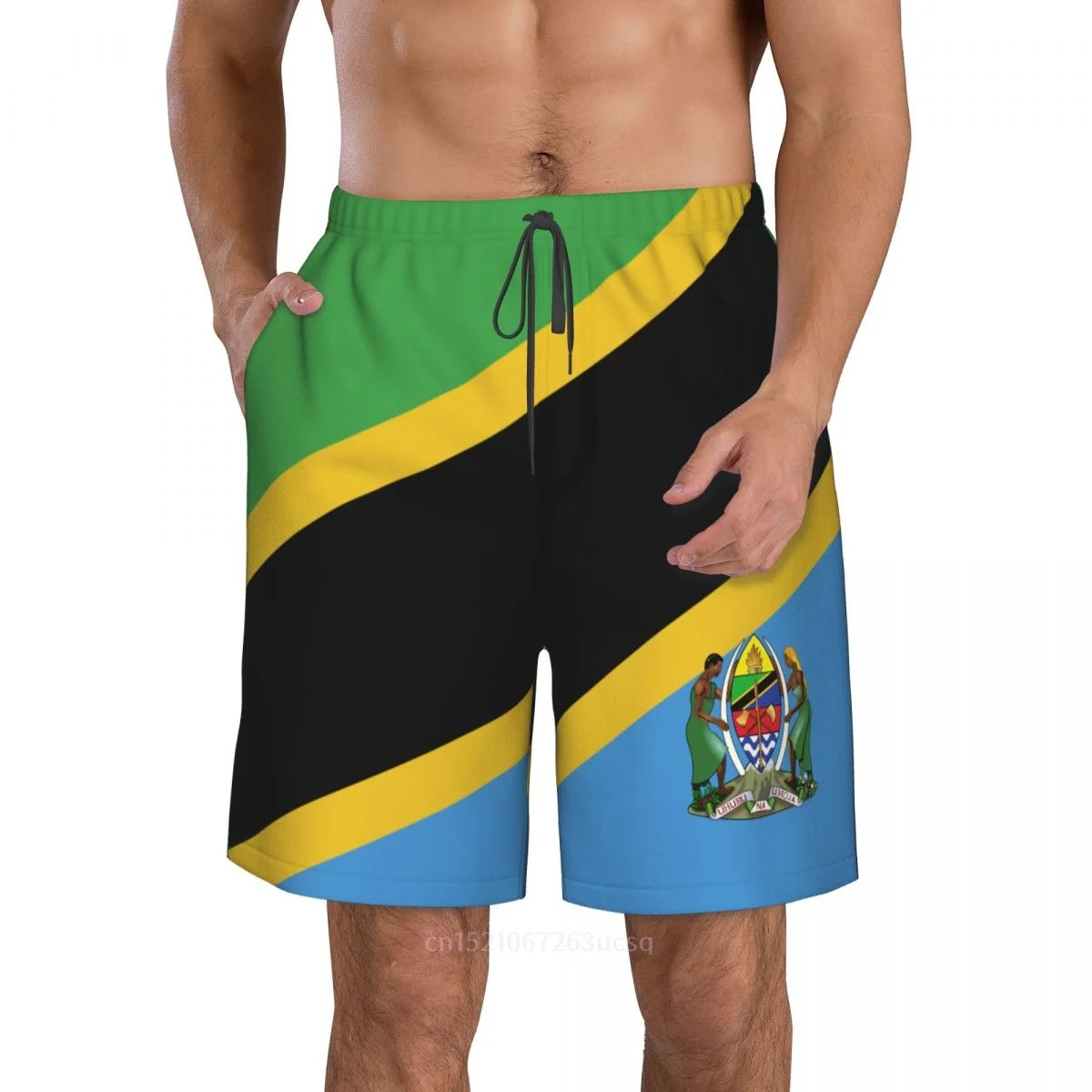 2023 Летни мъжки плажни шорти с 3D принтом хартата на страната Танзания от полиестер, плажни летни панталони за джогинг с джобове1