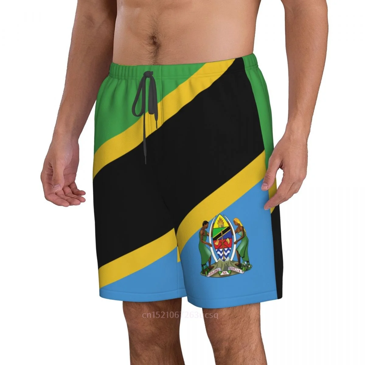 2023 Летни мъжки плажни шорти с 3D принтом хартата на страната Танзания от полиестер, плажни летни панталони за джогинг с джобове2