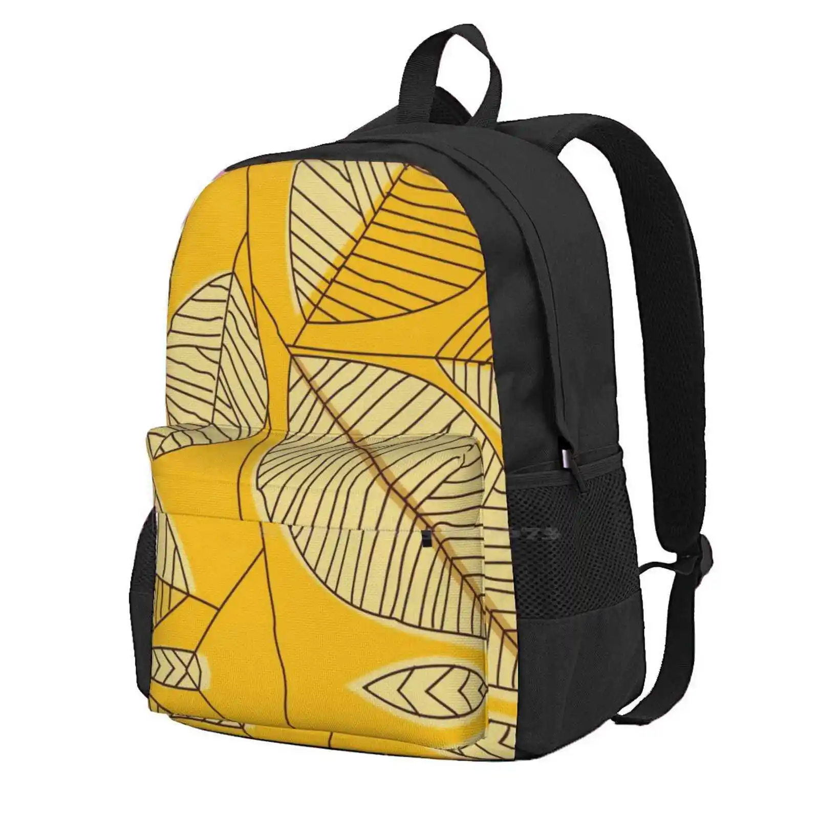 Абстрактен принт под формата на листа, училищен раница с голям капацитет, чанти за лаптоп, жълт есенен лист, абстрактен модел, кафяви клони, кремаво0