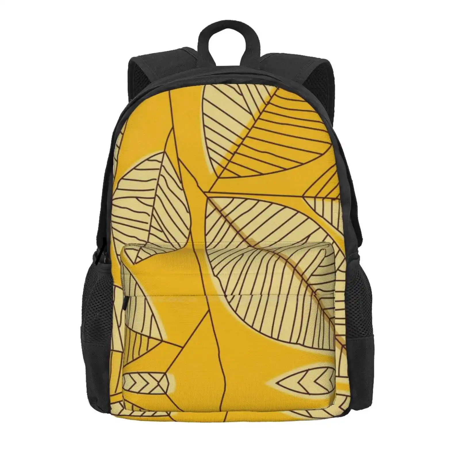 Абстрактен принт под формата на листа, училищен раница с голям капацитет, чанти за лаптоп, жълт есенен лист, абстрактен модел, кафяви клони, кремаво1