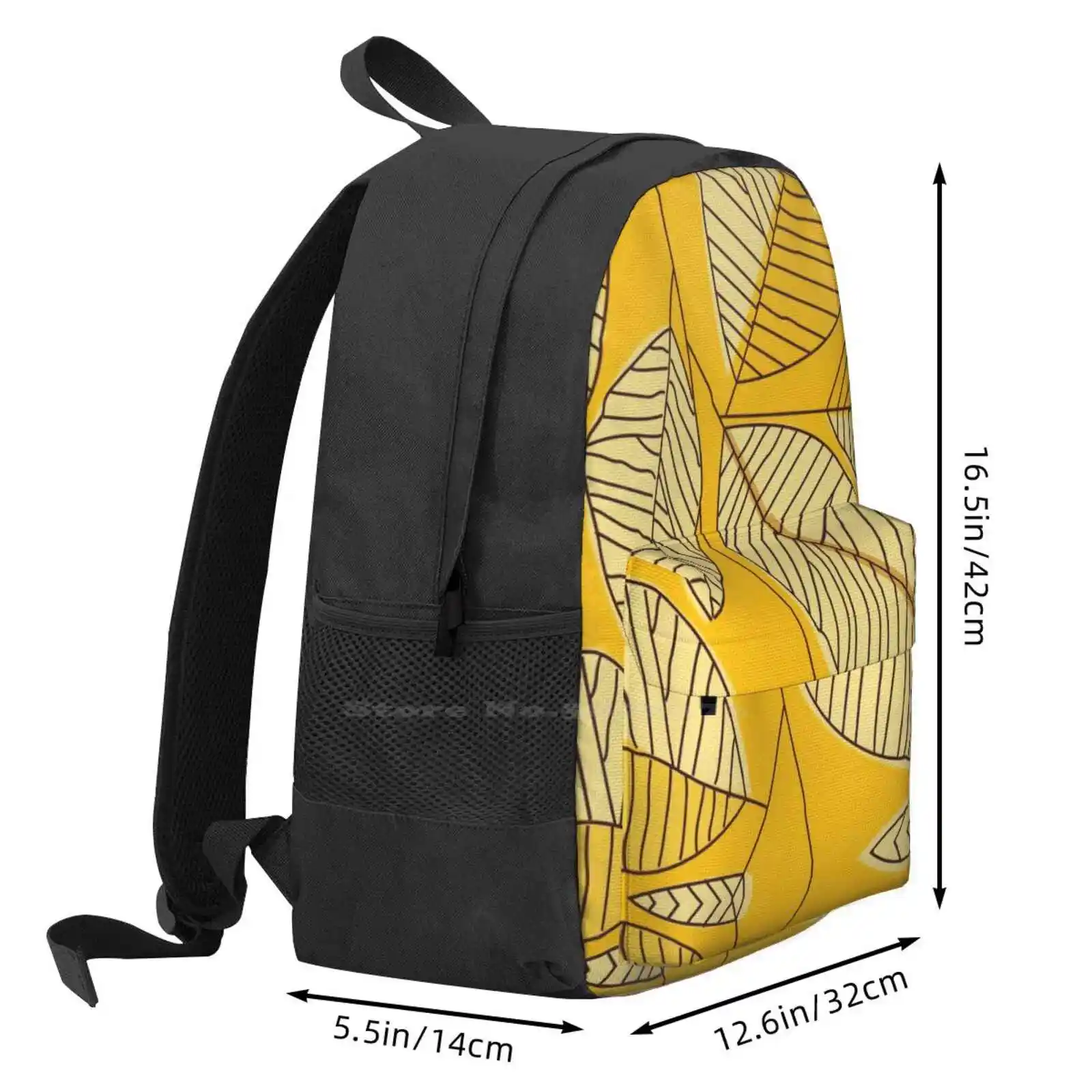 Абстрактен принт под формата на листа, училищен раница с голям капацитет, чанти за лаптоп, жълт есенен лист, абстрактен модел, кафяви клони, кремаво2