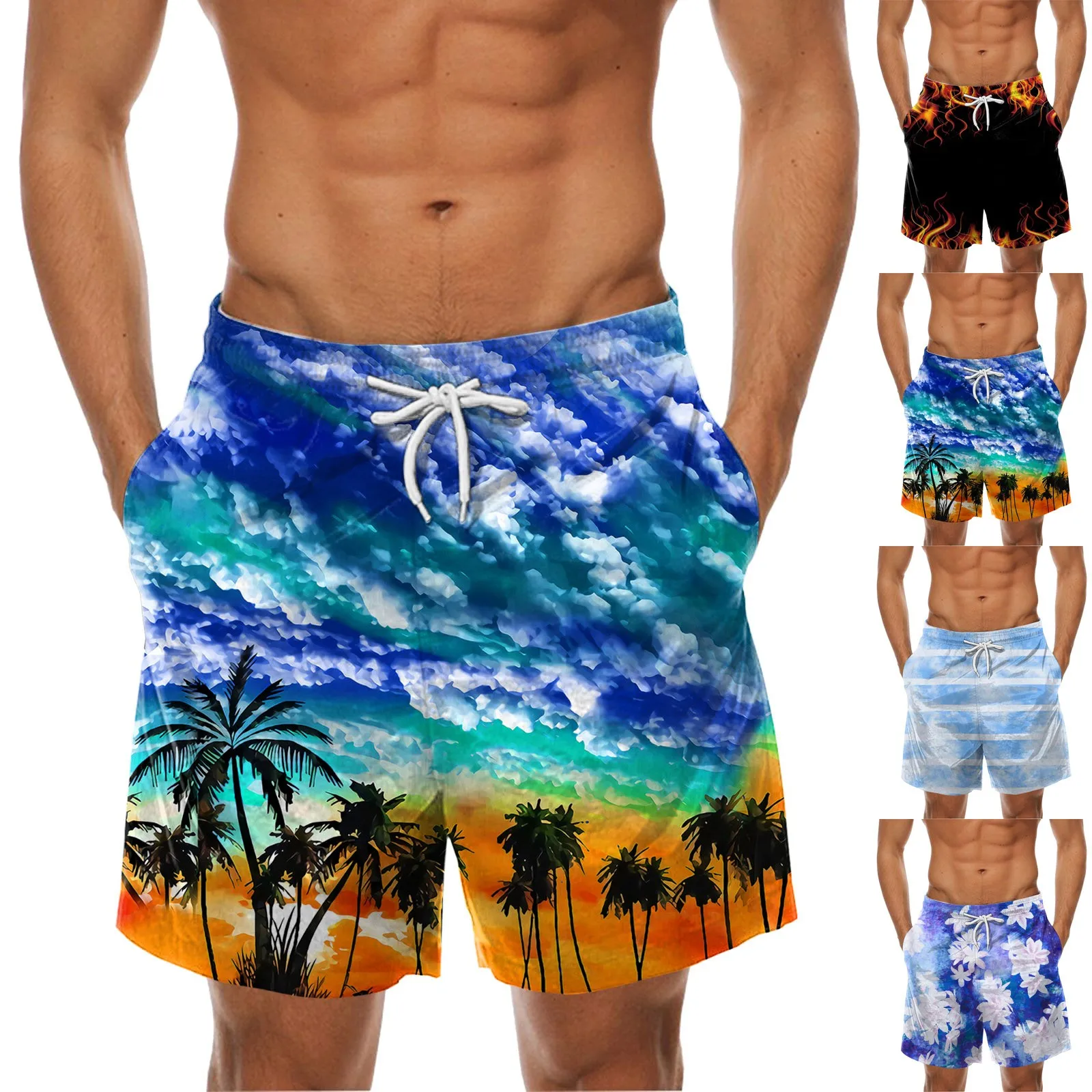 Мъжки Модни Хавайски Плажни Шорти с Принтом, плътно Прилепнали Спортни, Ежедневни Панталони, Панталони, Мъжки къси Панталони, Шорти за Плуване, Мъжки къси панталони, мъжки1