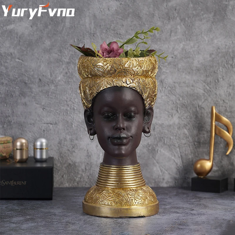 YuryFvna Етнически стил на Африканско Изкуство Женски Фигурки Творчески Реколта аксесоари За декорация на Интериора Занаяти Саксия за Съхранение0