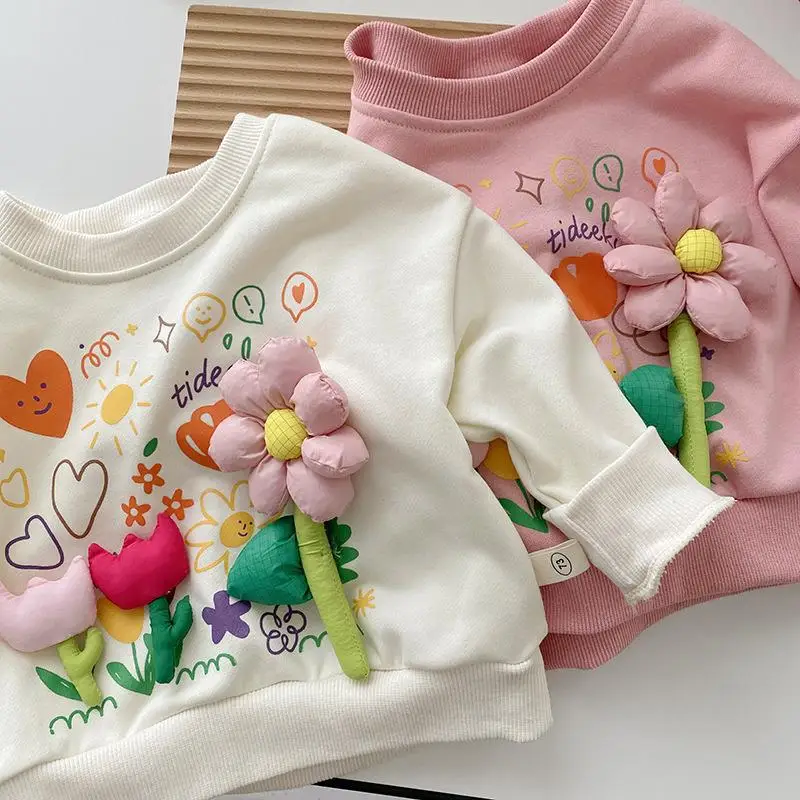 Есенна hoody с дълги ръкави в цветчета за момичетата 2022 г., детски пуловер, топ1