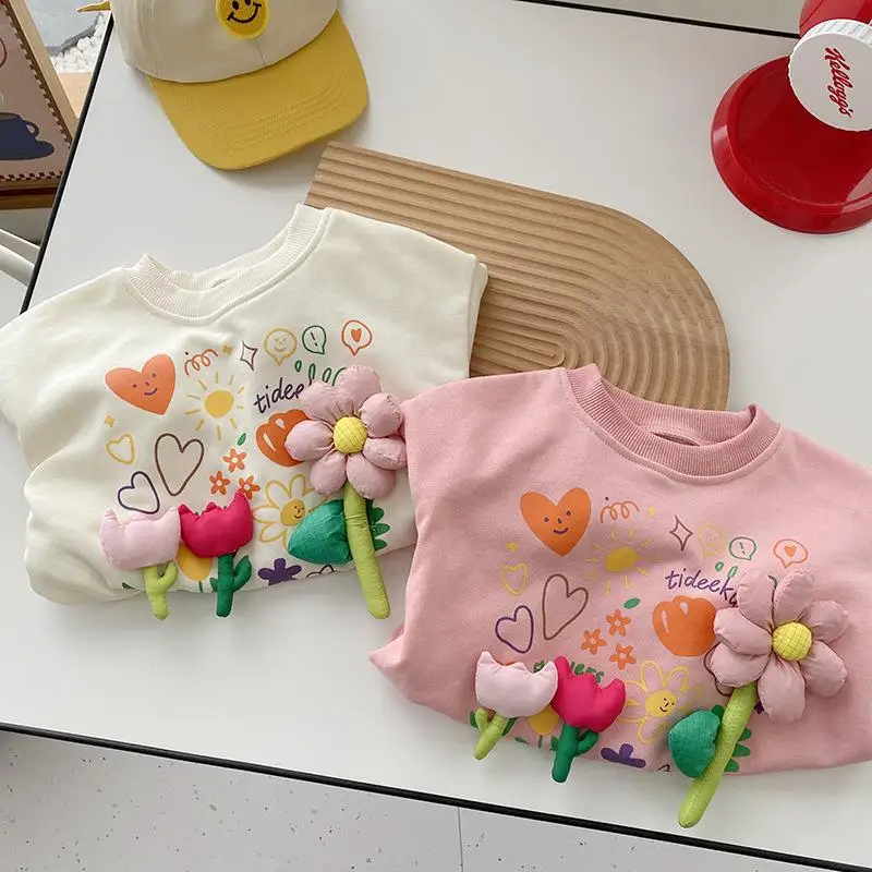 Есенна hoody с дълги ръкави в цветчета за момичетата 2022 г., детски пуловер, топ3