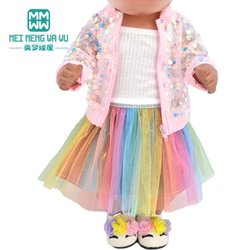 Стоп-моушън дрехи за новородени кукли 43 см и американски кукли, модерен сако с пайети, балетна пола, коледни подаръци за момичета2