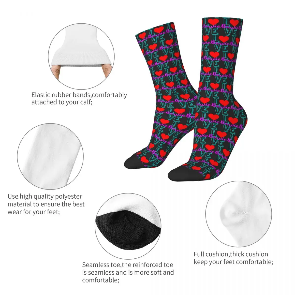 Ластични чорапи Bowie Bowieic (2) R198 с графичен дизайн, най-ДОБРЕ КУПИ ластични чорапи на Онази в контрастен цвят2
