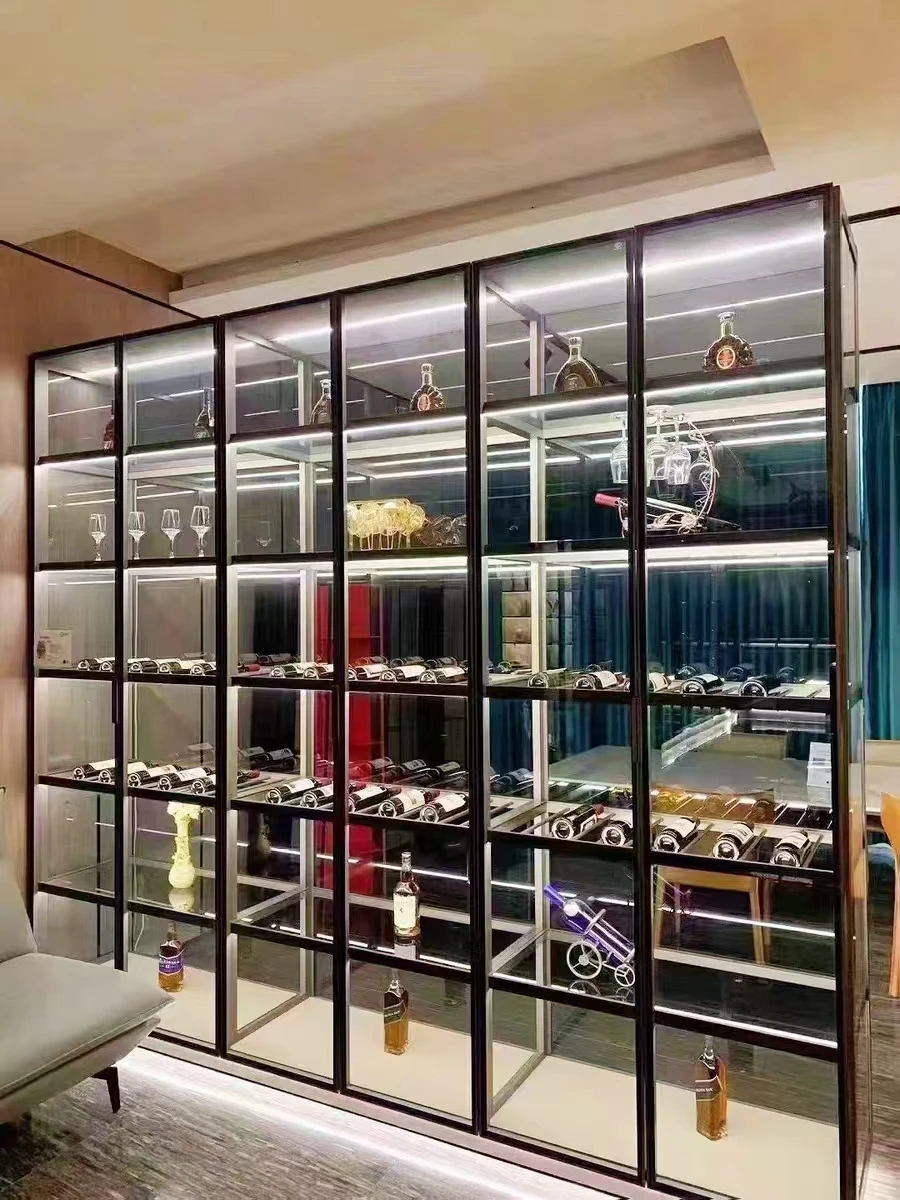 Стъклена винен шкаф от алуминиева сплав, лесна луксозен винен шкаф, стъклен винен шкаф за хол2