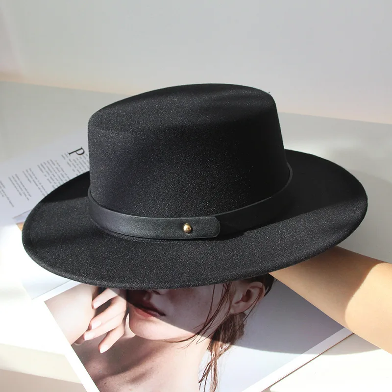 Фетровая шапка камилска козина цветове, френски цилиндър, женски есенно-зимния британски ретро кожена каишка, имитация на вълна чувствах шапки, дамски джаз шапка5