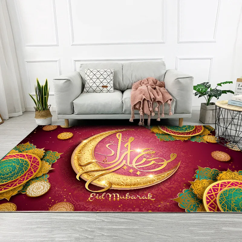 Килим в мюсюлманския етнически стил, фестивал на Рамадан, Златен лунен модел, килим за спални, хол, кухня, подложка за баня0