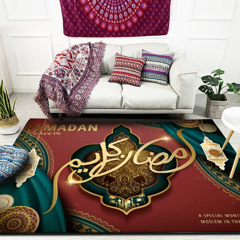 Килим в мюсюлманския етнически стил, фестивал на Рамадан, Златен лунен модел, килим за спални, хол, кухня, подложка за баня2