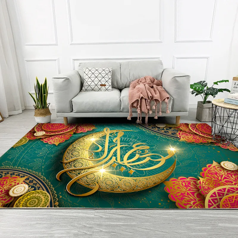 Килим в мюсюлманския етнически стил, фестивал на Рамадан, Златен лунен модел, килим за спални, хол, кухня, подложка за баня3