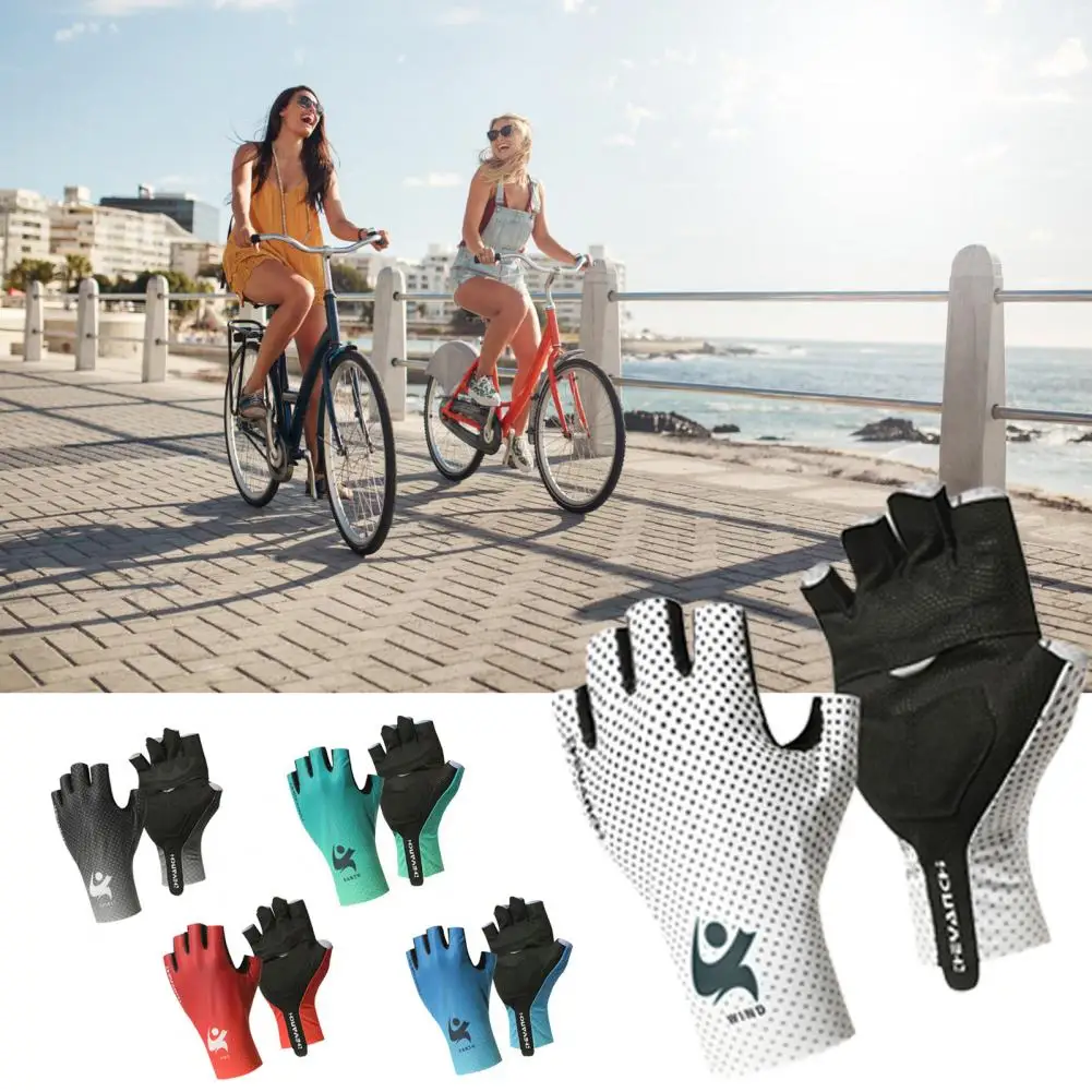 1 Чифт противоскользящих велосипедни ръкавици с писмото принтом, слънчеви велосипедни ръкавици унисекс, велосипедни ръкавици на полпальца за лятото2