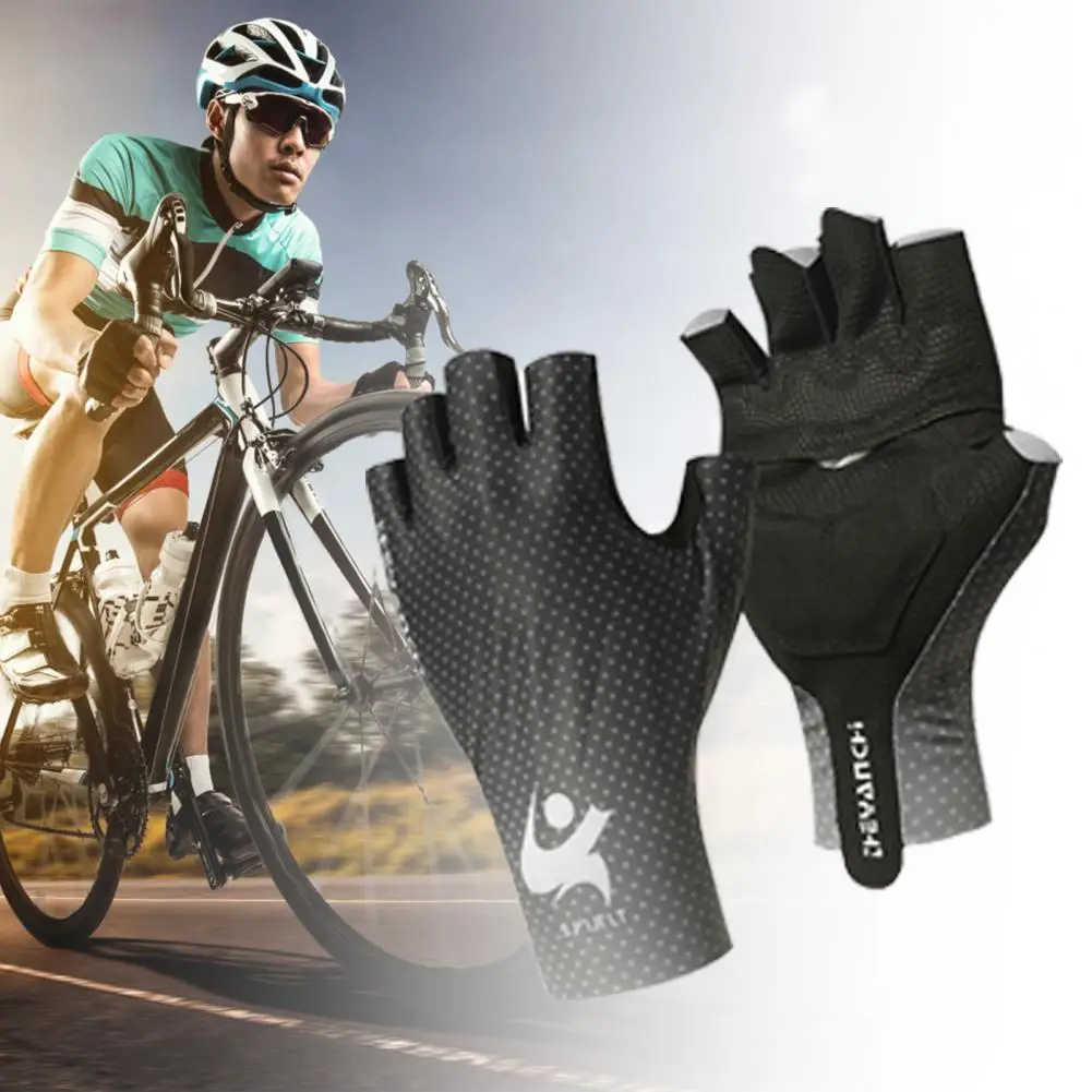 1 Чифт противоскользящих велосипедни ръкавици с писмото принтом, слънчеви велосипедни ръкавици унисекс, велосипедни ръкавици на полпальца за лятото3