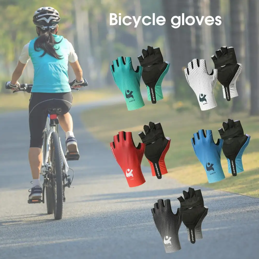 1 Чифт противоскользящих велосипедни ръкавици с писмото принтом, слънчеви велосипедни ръкавици унисекс, велосипедни ръкавици на полпальца за лятото4