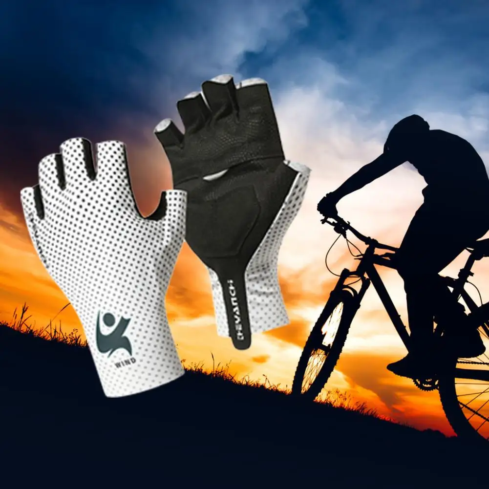 1 Чифт противоскользящих велосипедни ръкавици с писмото принтом, слънчеви велосипедни ръкавици унисекс, велосипедни ръкавици на полпальца за лятото5