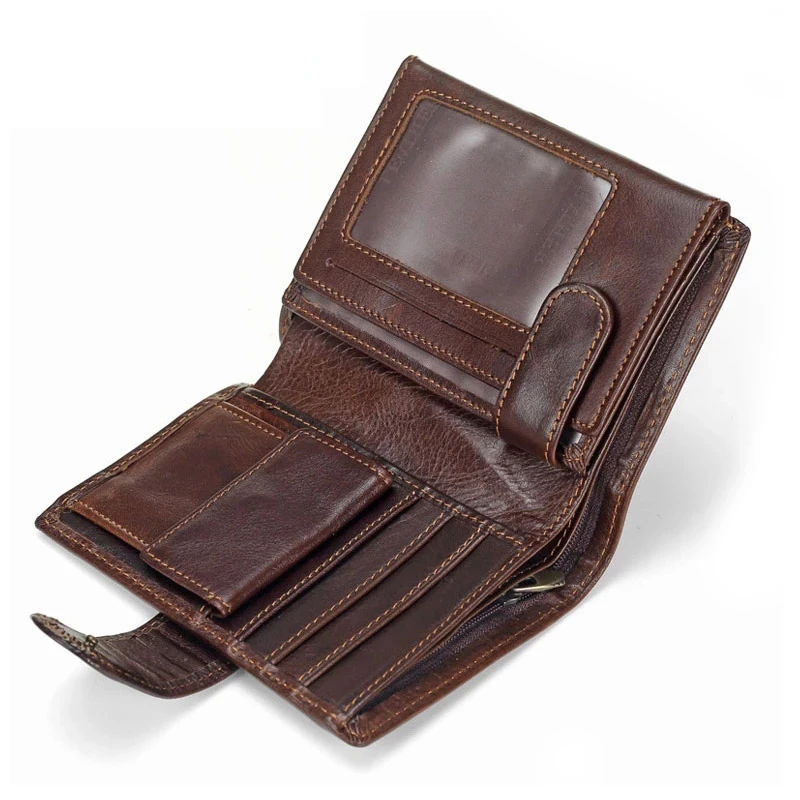 MACHOSSY мъжки портфейл от телешка кожа, портмонета от естествена кожа, чанта, клатч с отворена цип, висококачествен ретро кратък портфейл 13,5 см. * 10 см0