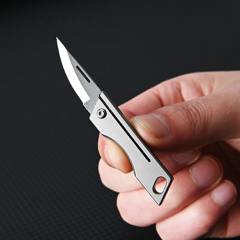 Мини сгъваем нож от титанова сплав, остър Нож от стомана с висока твърдост D2, преносим, ключодържател, окачване, нож за доставка0