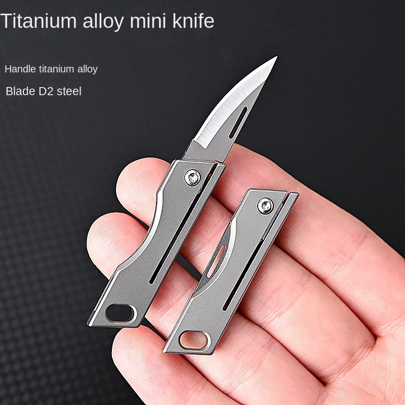 Мини сгъваем нож от титанова сплав, остър Нож от стомана с висока твърдост D2, преносим, ключодържател, окачване, нож за доставка1