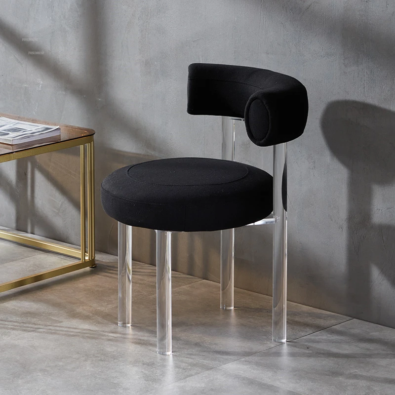 Трапезни столове с фланела облегалка в скандинавски стил, Ресторанная мебели, модерен минималистичен прозрачен стол за хранене, Креативни столове за грим за почивка1