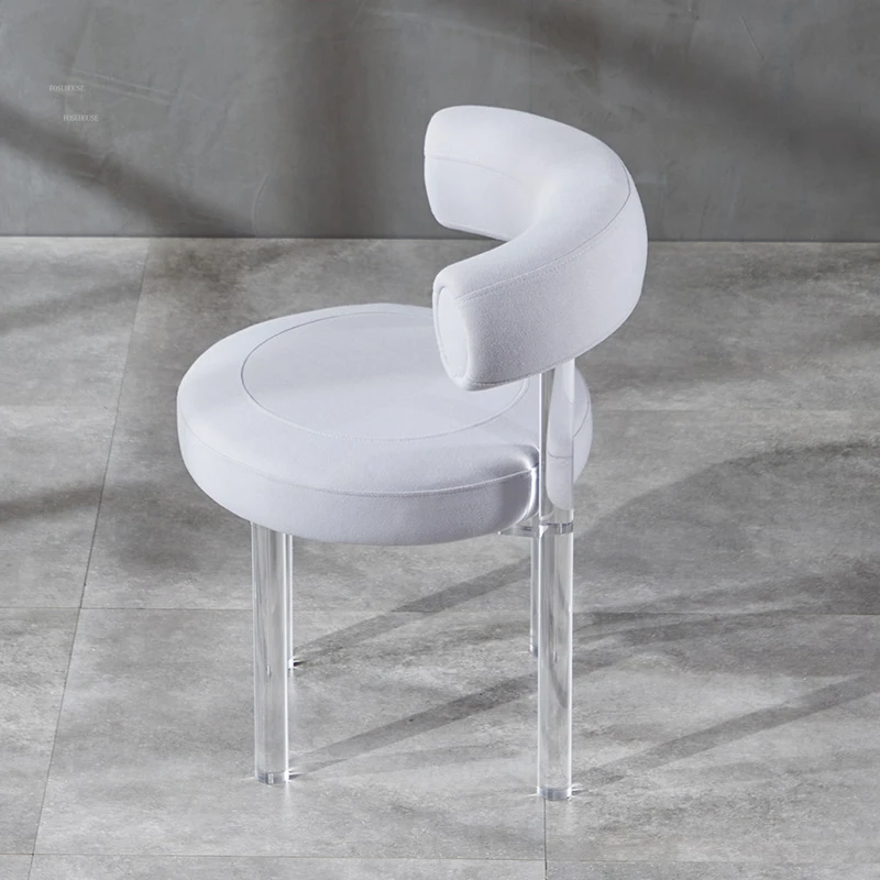 Трапезни столове с фланела облегалка в скандинавски стил, Ресторанная мебели, модерен минималистичен прозрачен стол за хранене, Креативни столове за грим за почивка2