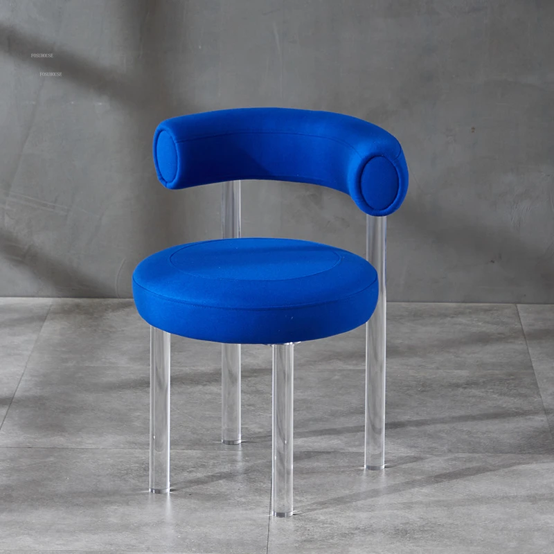 Трапезни столове с фланела облегалка в скандинавски стил, Ресторанная мебели, модерен минималистичен прозрачен стол за хранене, Креативни столове за грим за почивка3