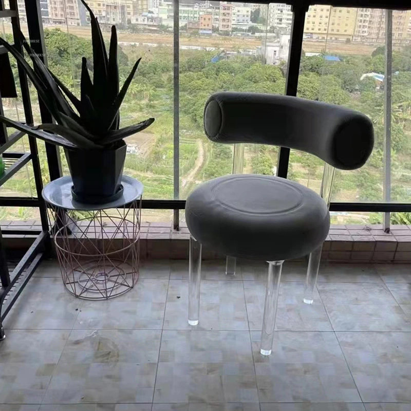 Трапезни столове с фланела облегалка в скандинавски стил, Ресторанная мебели, модерен минималистичен прозрачен стол за хранене, Креативни столове за грим за почивка5