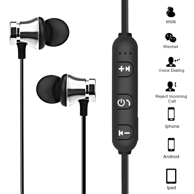 Безжични слушалки S8, съвместими със синьо, с микрофон, магнитна адсорбция, спортни слушалки, бас стерео слушалки-втулки за всички телефони3