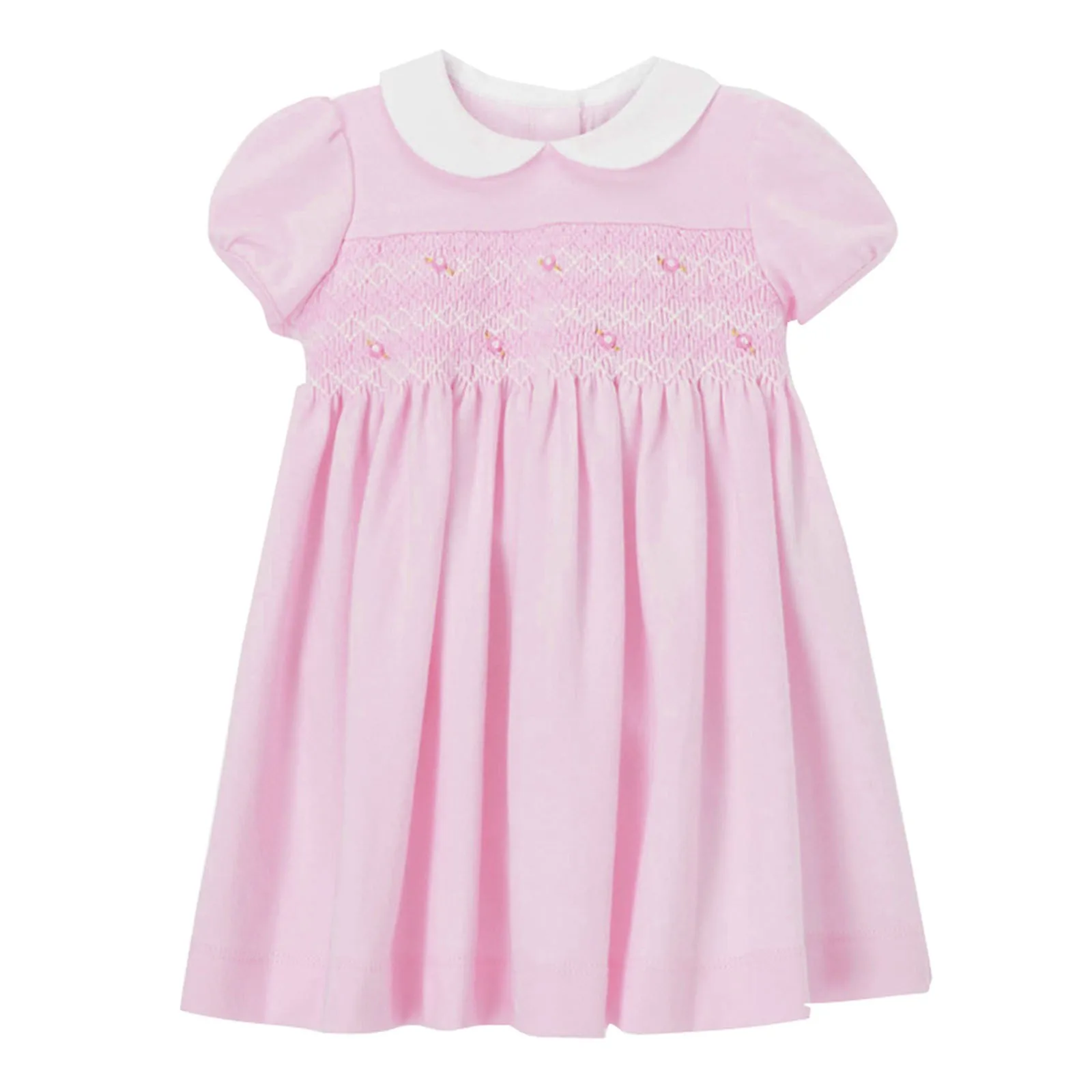Детско Розова рокля, Лятно Принцеса Рокля с къс ръкав и яка кукла, Мило рокля с цветен модел За момичета, Трапециевидное рокля с рюшами, Рокля от 1 до 7 години0