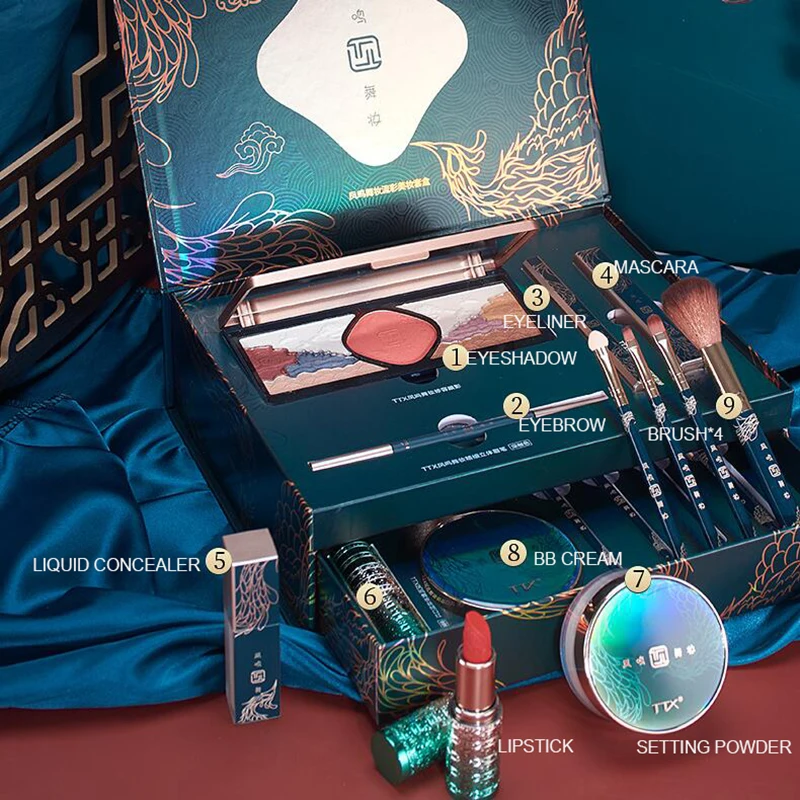 Kit De Maquillaje Beauty Set Сенки за очи, въздушна възглавница, BB крем, пискюл червило, всичко в едно, естествена декорация, комплект за грим от 12 теми1