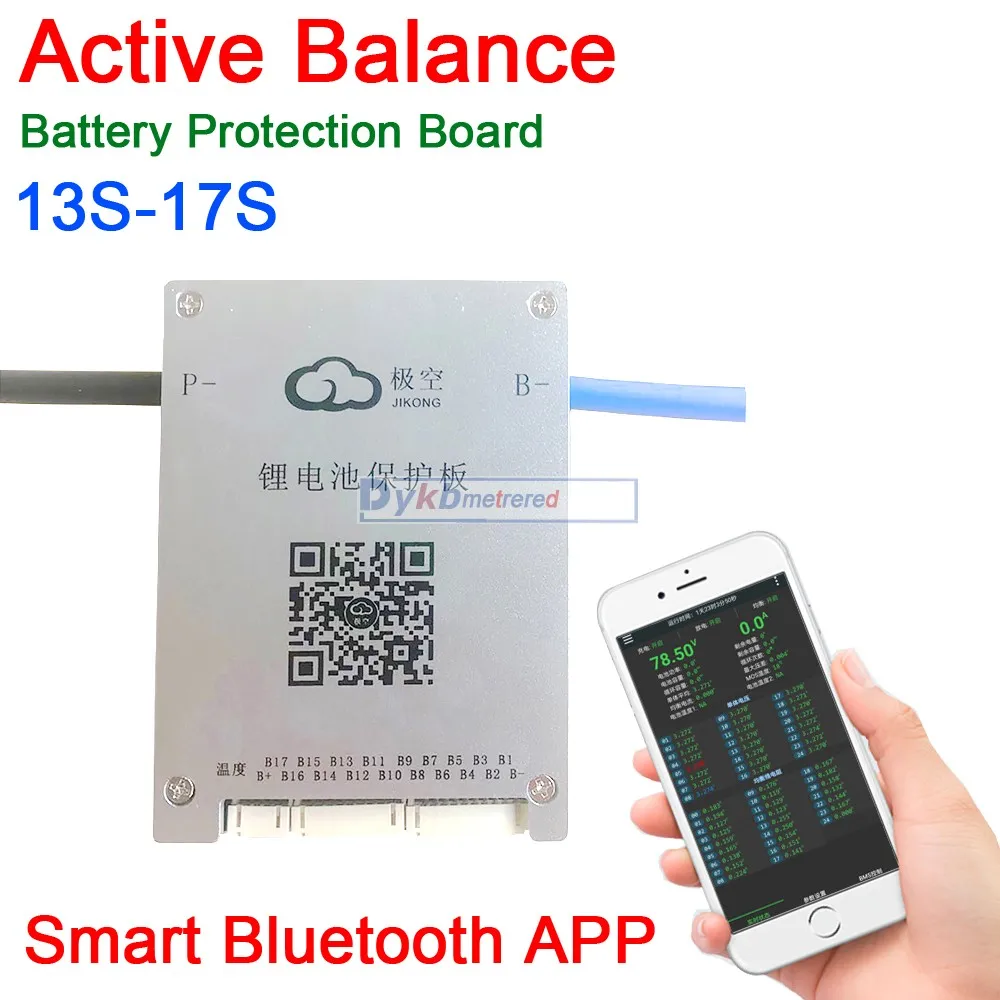 Такса батерия Защита на Smart Active Balance 13S - 17S 60A BMS Bluetooth APP 18650 14Т 16S 17S Lifepo4 li-ion LTO 48V 60V0