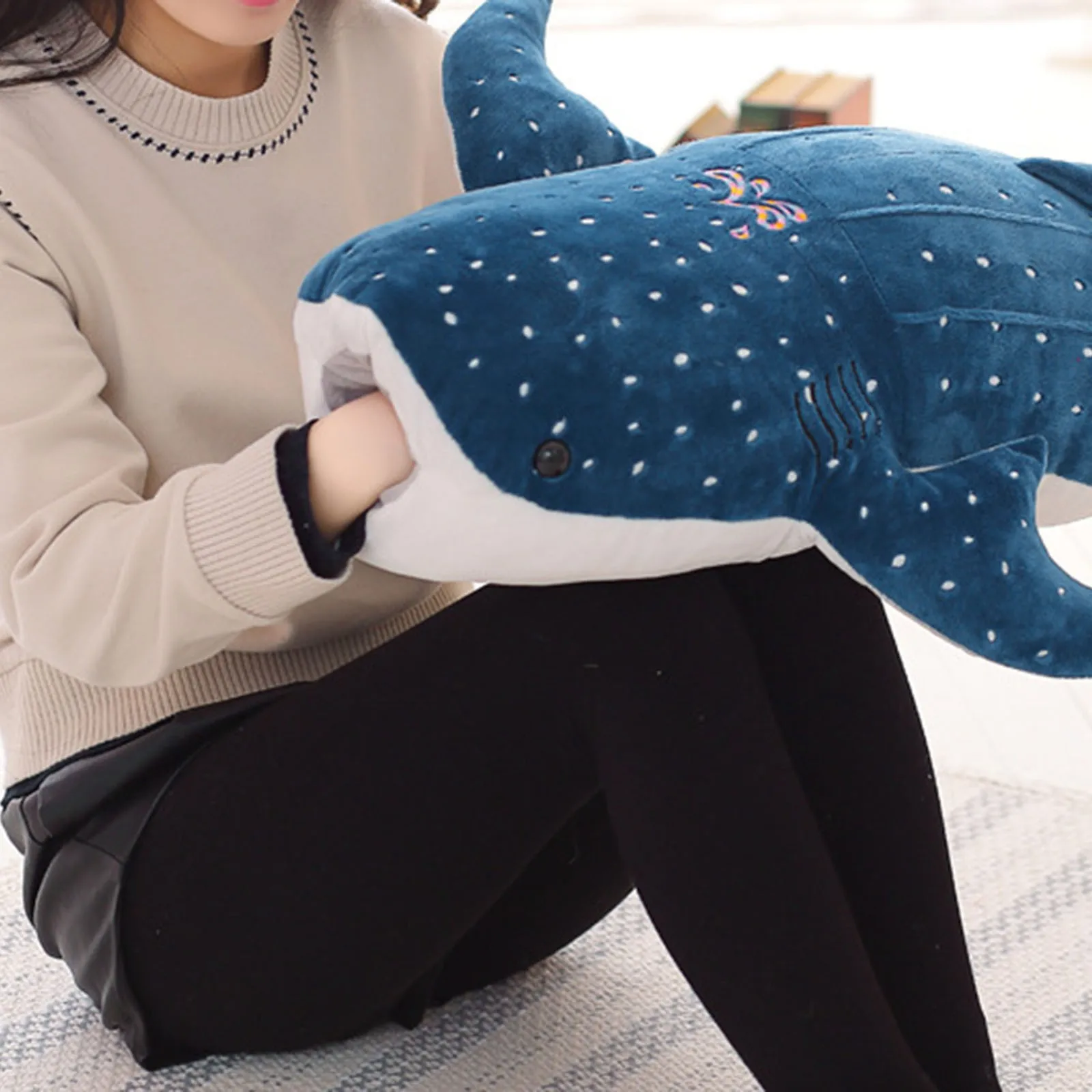 мека играчка Плюшен-акула голям размер 50 см, Голяма творческа плюшен възглавници-Синя мека Китова Акула, Морски Риби, плюшен възглавница, скъпа детска какавида3