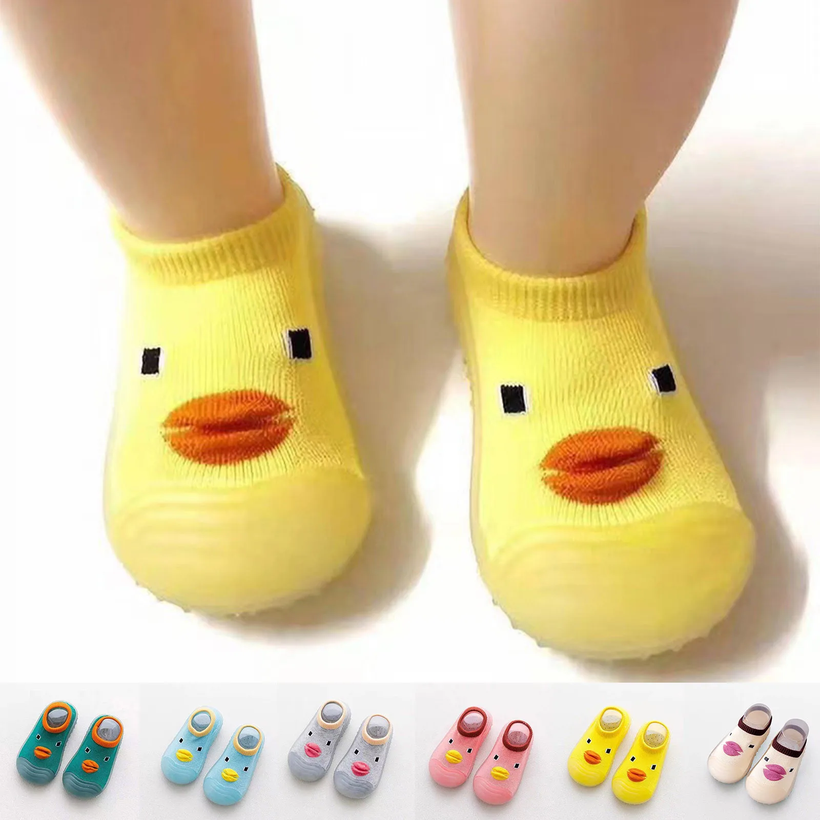 Детски обувки за бебета, есенно-зимни чорапи за момчета и момичета, нескользящие удобни обикновена чорапи с шарките на анимационни патица0