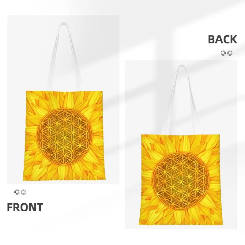Цвете на Живота на Слънчогледа Чанти за пазаруване в хранителни магазини, дамски мандала, цвете на сакралната геометрия, холщовые чанти за пазаруване на рамото, чанта1