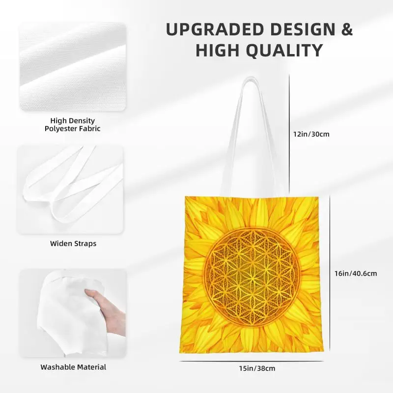 Цвете на Живота на Слънчогледа Чанти за пазаруване в хранителни магазини, дамски мандала, цвете на сакралната геометрия, холщовые чанти за пазаруване на рамото, чанта2